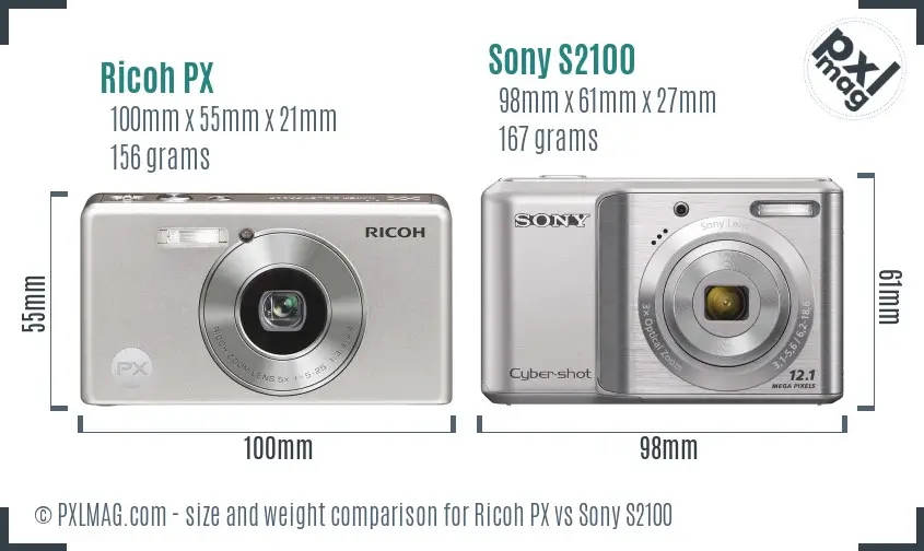 Ricoh PX vs Sony S2100 size comparison