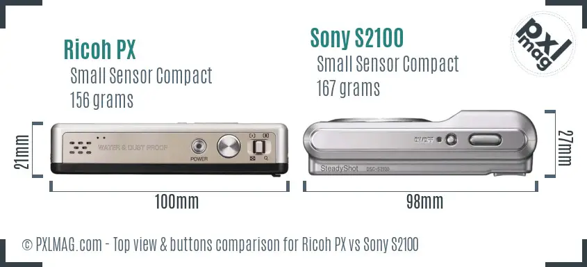 Ricoh PX vs Sony S2100 top view buttons comparison