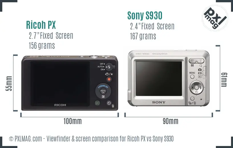 Ricoh PX vs Sony S930 Screen and Viewfinder comparison