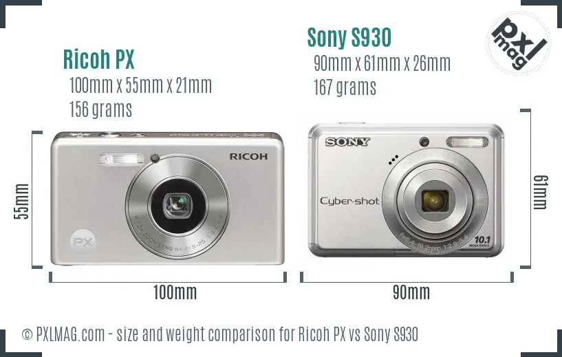 Ricoh PX vs Sony S930 size comparison