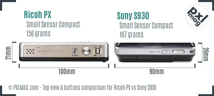 Ricoh PX vs Sony S930 top view buttons comparison