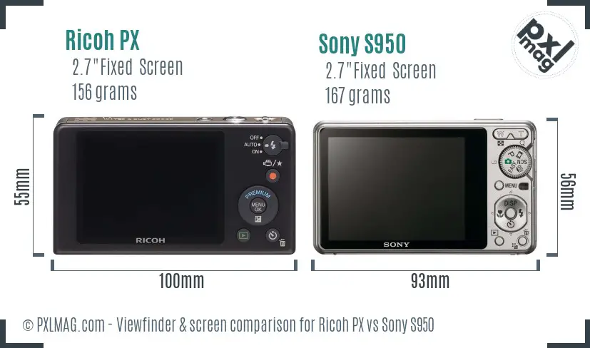 Ricoh PX vs Sony S950 Screen and Viewfinder comparison