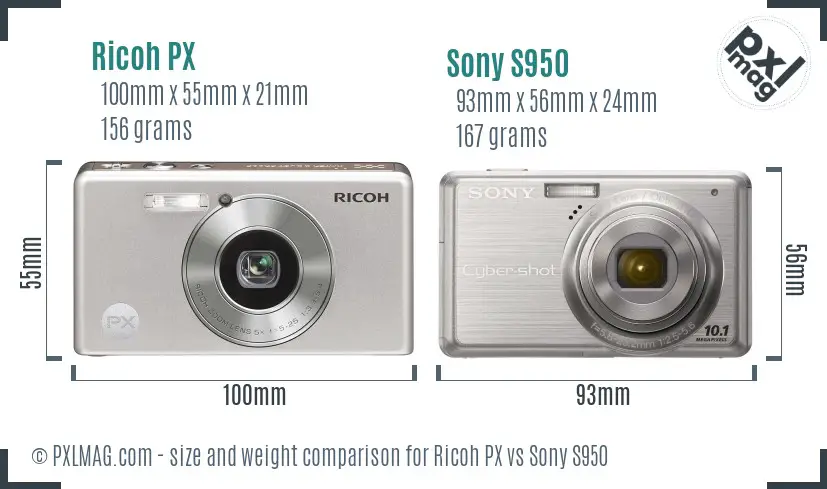 Ricoh PX vs Sony S950 size comparison