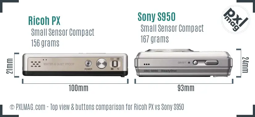 Ricoh PX vs Sony S950 top view buttons comparison