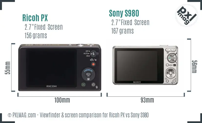 Ricoh PX vs Sony S980 Screen and Viewfinder comparison