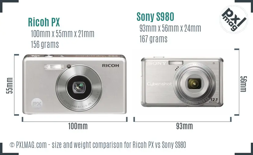 Ricoh PX vs Sony S980 size comparison