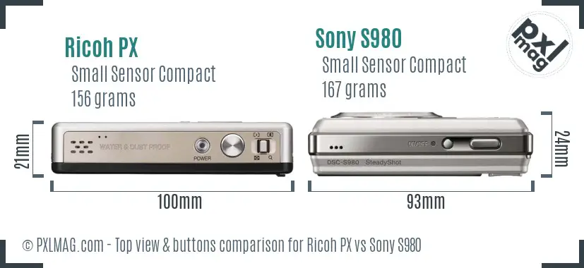Ricoh PX vs Sony S980 top view buttons comparison