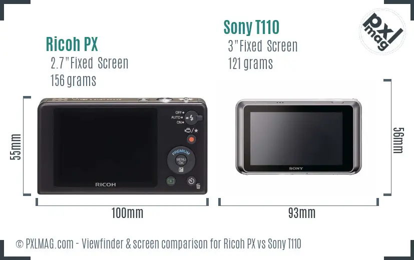 Ricoh PX vs Sony T110 Screen and Viewfinder comparison