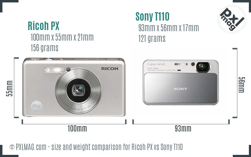 Ricoh PX vs Sony T110 size comparison