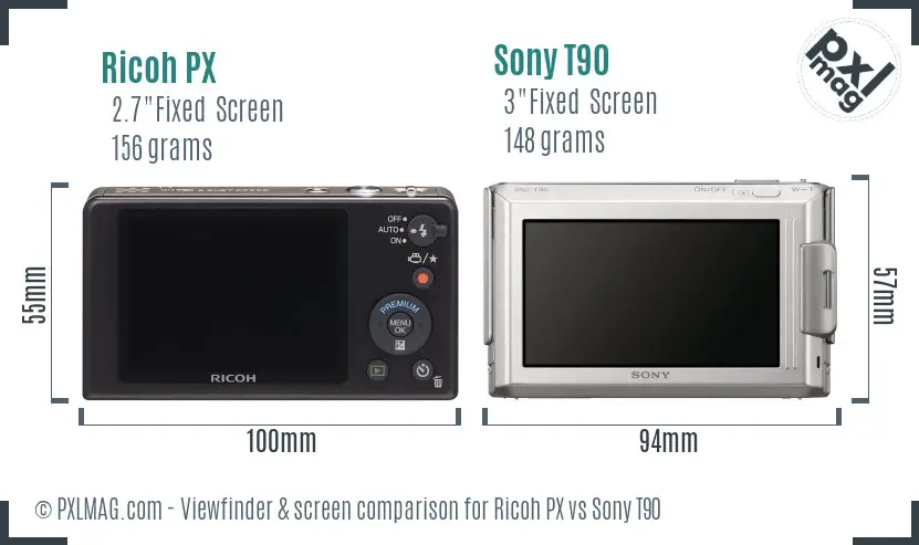 Ricoh PX vs Sony T90 Screen and Viewfinder comparison