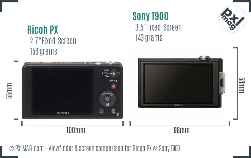 Ricoh PX vs Sony T900 Screen and Viewfinder comparison