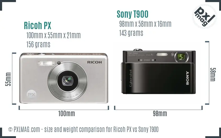 Ricoh PX vs Sony T900 size comparison