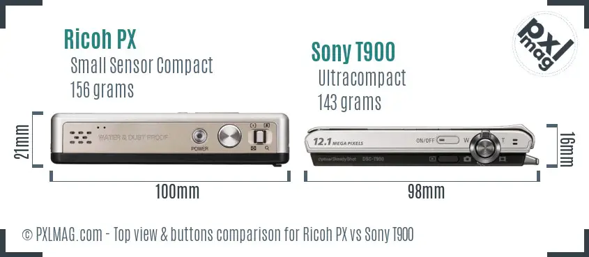 Ricoh PX vs Sony T900 top view buttons comparison