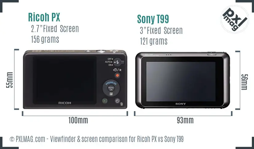 Ricoh PX vs Sony T99 Screen and Viewfinder comparison