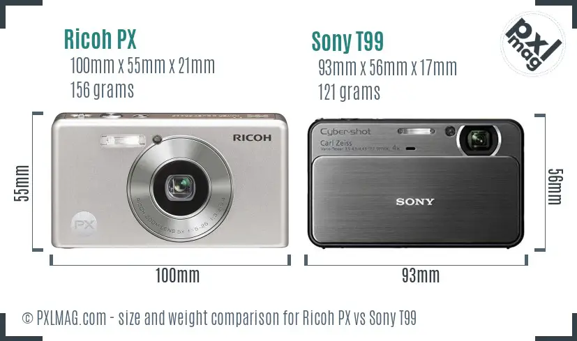 Ricoh PX vs Sony T99 size comparison