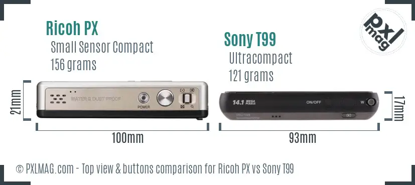 Ricoh PX vs Sony T99 top view buttons comparison
