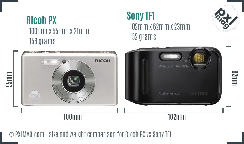 Ricoh PX vs Sony TF1 size comparison