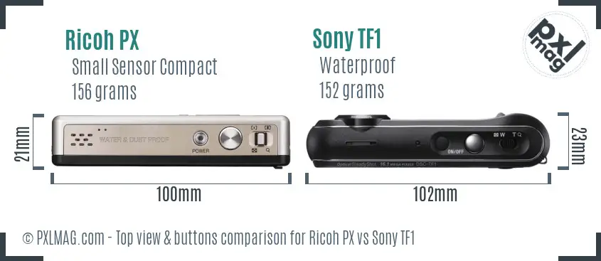 Ricoh PX vs Sony TF1 top view buttons comparison