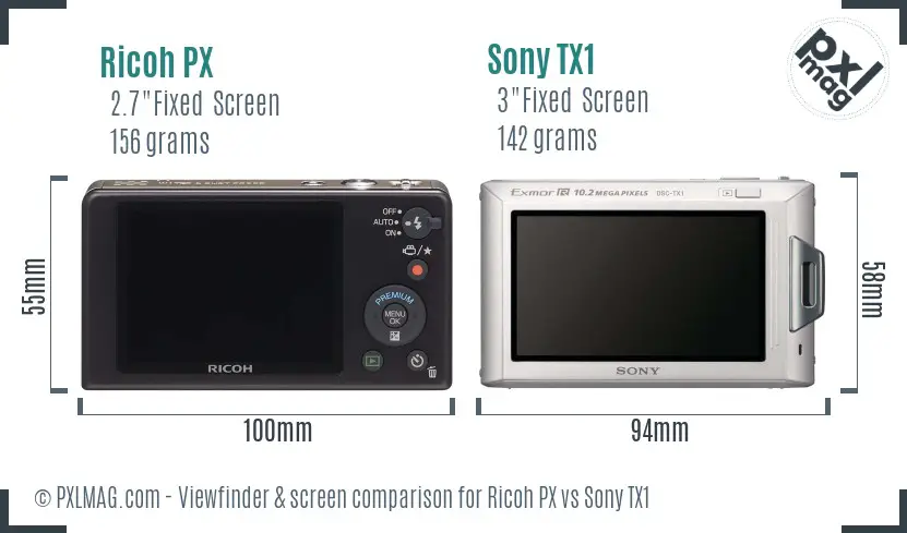 Ricoh PX vs Sony TX1 Screen and Viewfinder comparison