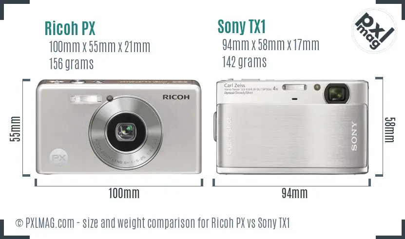 Ricoh PX vs Sony TX1 size comparison