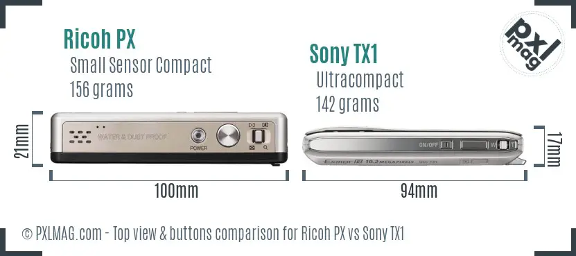 Ricoh PX vs Sony TX1 top view buttons comparison