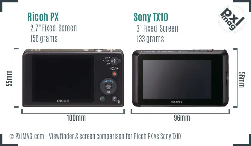 Ricoh PX vs Sony TX10 Screen and Viewfinder comparison