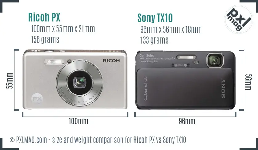 Ricoh PX vs Sony TX10 size comparison