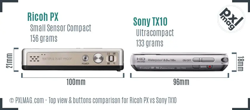 Ricoh PX vs Sony TX10 top view buttons comparison
