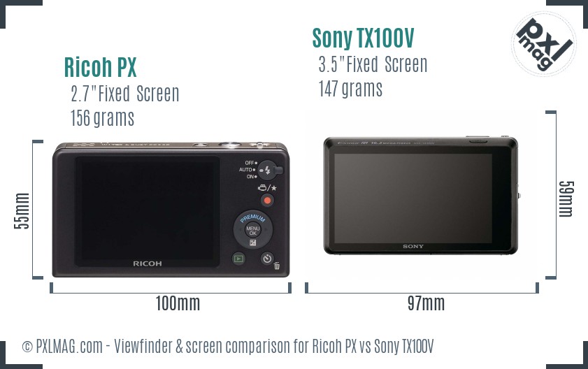 Ricoh PX vs Sony TX100V Screen and Viewfinder comparison