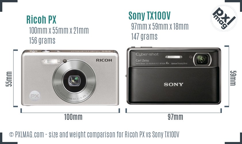 Ricoh PX vs Sony TX100V size comparison