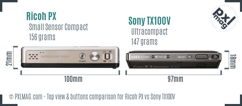 Ricoh PX vs Sony TX100V top view buttons comparison