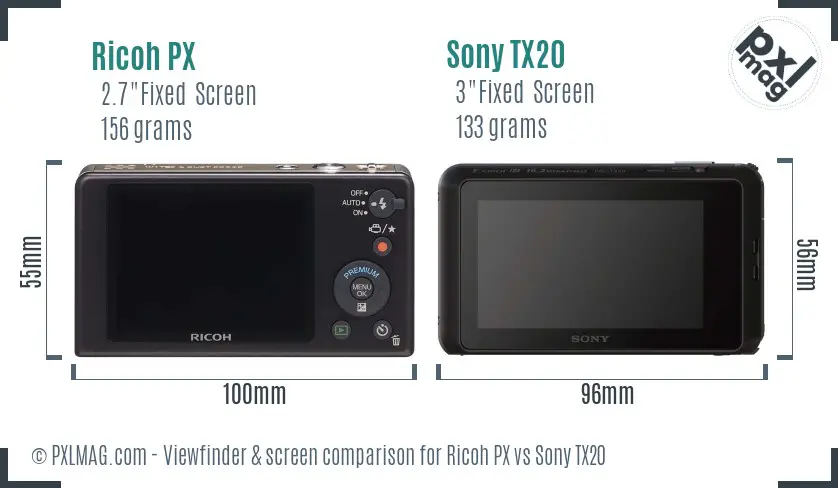 Ricoh PX vs Sony TX20 Screen and Viewfinder comparison