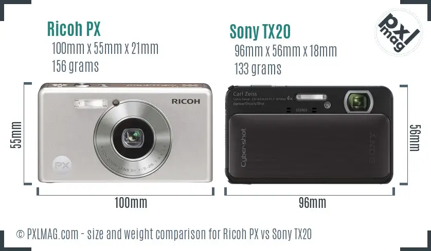 Ricoh PX vs Sony TX20 size comparison