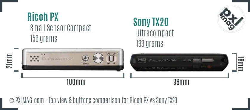 Ricoh PX vs Sony TX20 top view buttons comparison