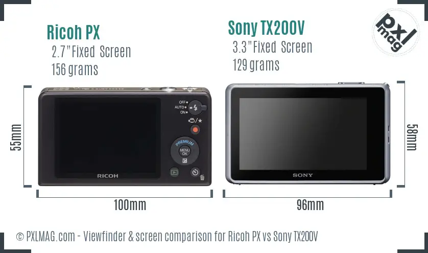 Ricoh PX vs Sony TX200V Screen and Viewfinder comparison