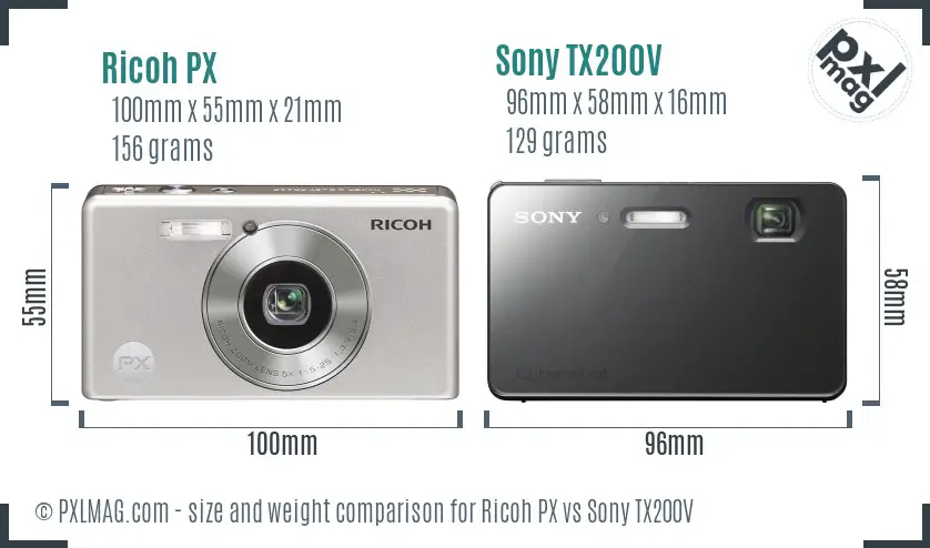 Ricoh PX vs Sony TX200V size comparison