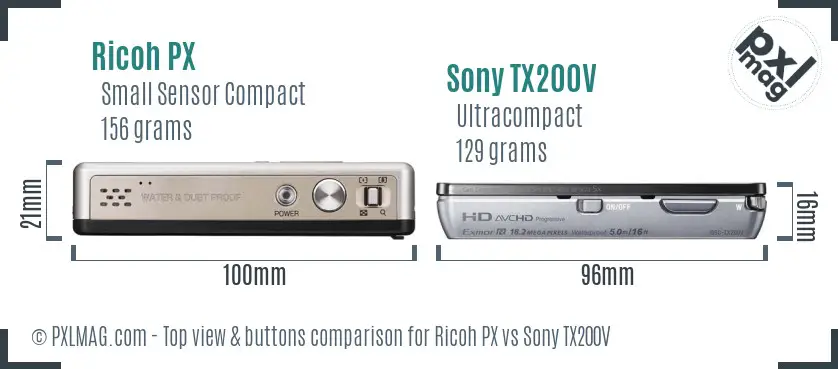 Ricoh PX vs Sony TX200V top view buttons comparison