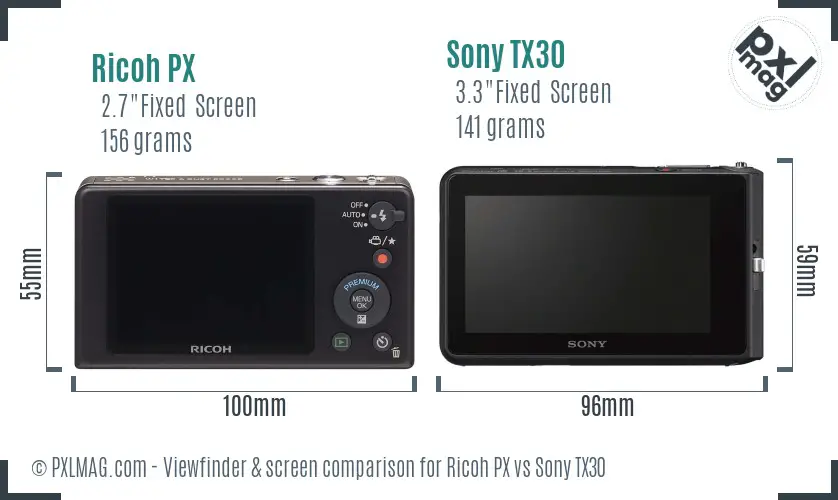Ricoh PX vs Sony TX30 Screen and Viewfinder comparison