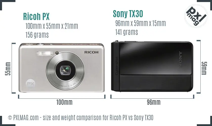 Ricoh PX vs Sony TX30 size comparison