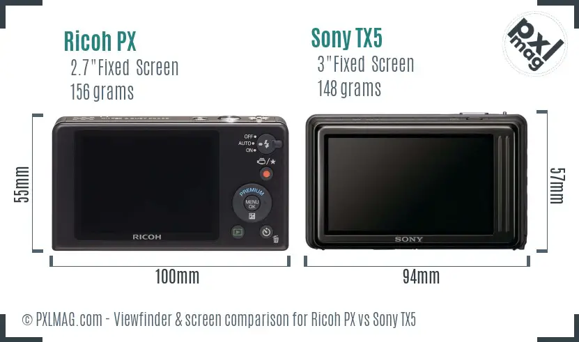 Ricoh PX vs Sony TX5 Screen and Viewfinder comparison