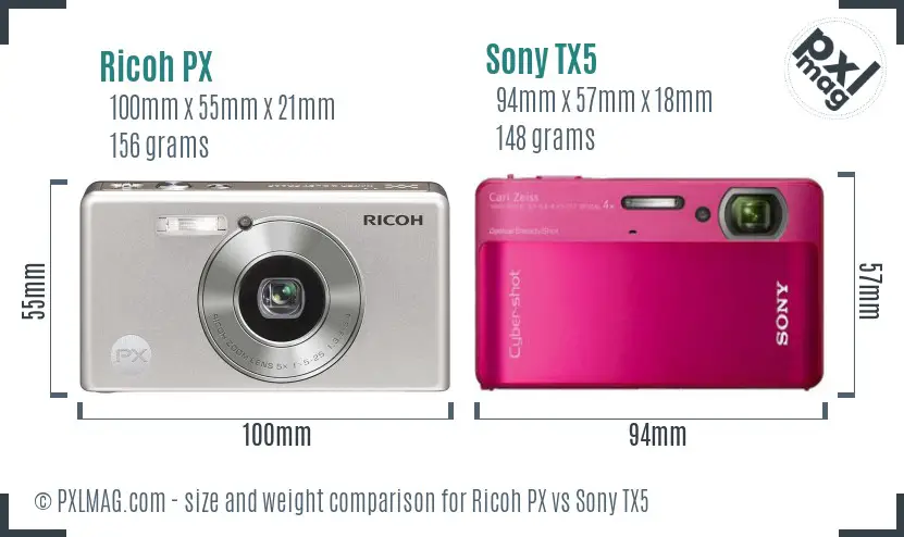 Ricoh PX vs Sony TX5 size comparison