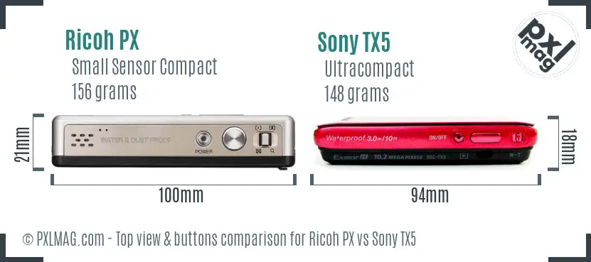 Ricoh PX vs Sony TX5 top view buttons comparison