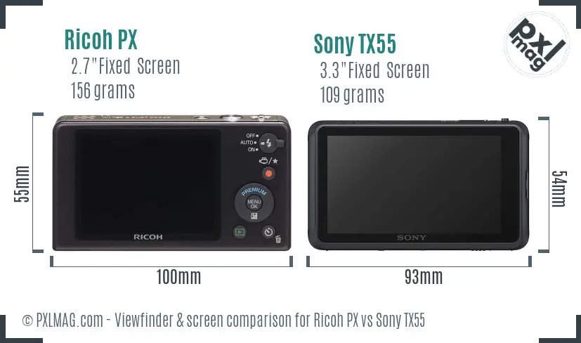 Ricoh PX vs Sony TX55 Screen and Viewfinder comparison