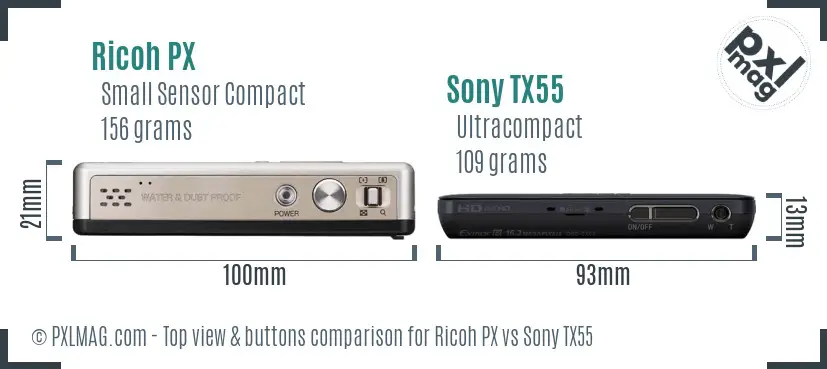 Ricoh PX vs Sony TX55 top view buttons comparison