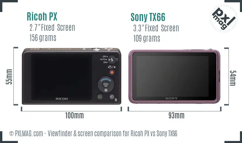 Ricoh PX vs Sony TX66 Screen and Viewfinder comparison