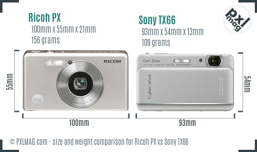 Ricoh PX vs Sony TX66 size comparison
