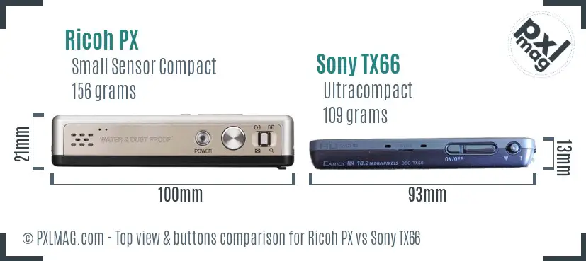 Ricoh PX vs Sony TX66 top view buttons comparison