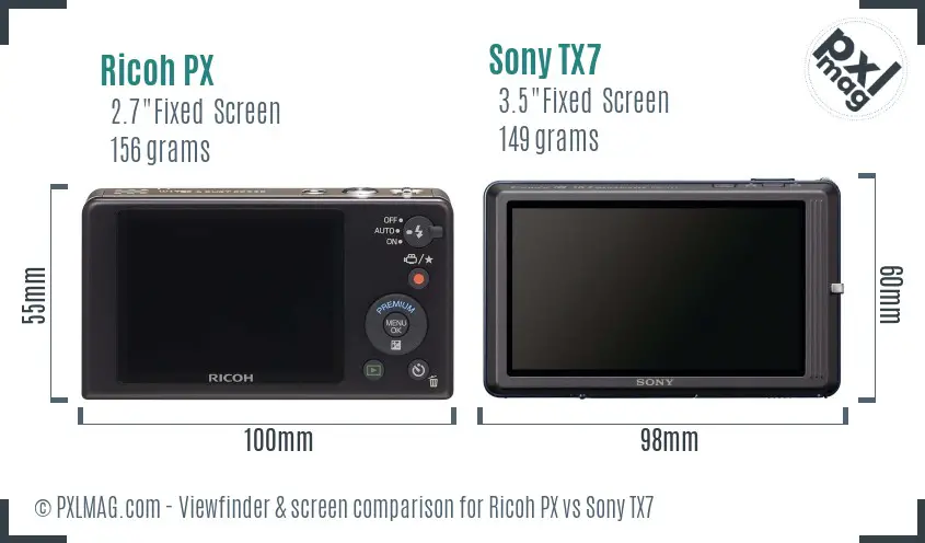 Ricoh PX vs Sony TX7 Screen and Viewfinder comparison
