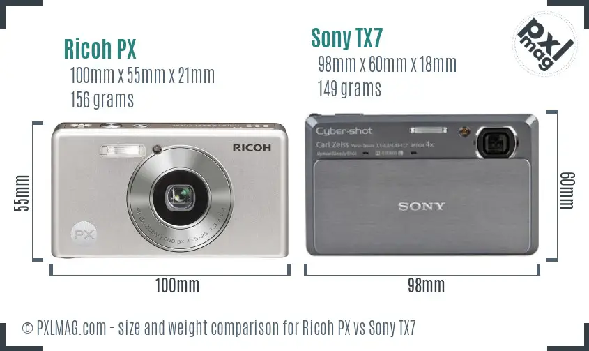 Ricoh PX vs Sony TX7 size comparison