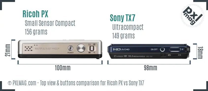 Ricoh PX vs Sony TX7 top view buttons comparison